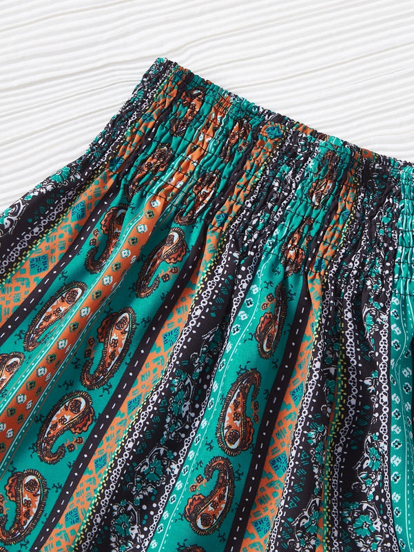 VCAY Shorts con estampado de paisley de cintura fruncido