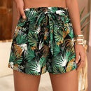 VCAY Shorts con cinturon con estampado tropical de cintura con volante