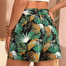 VCAY Shorts con cinturon con estampado tropical de cintura con volante