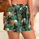 VCAY Shorts con cinturon con estampado tropical de cintura con volante