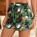 VCAY Shorts con cinturon con estampado tropical de cintura con volante