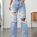 Jeans de pierna recta con cremallera desgarro