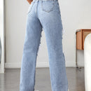 Jeans de pierna recta con cremallera desgarro