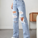 Jeans de pierna recta con cremallera desgarro