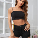 Shorts en mezclilla con boton bajo de doblez