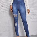 LUNE Pantalones ajustados de talle alto desgarro