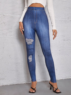 LUNE Pantalones ajustados de talle alto desgarro