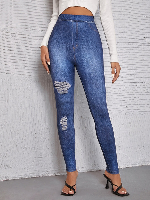 LUNE Pantalones ajustados de talle alto desgarro