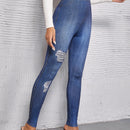 LUNE Pantalones ajustados de talle alto desgarro