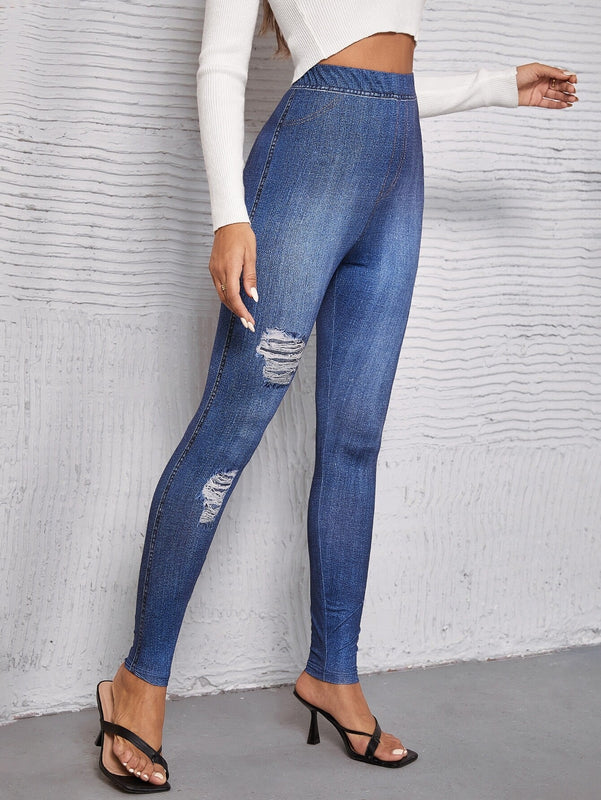 LUNE Pantalones ajustados de talle alto desgarro