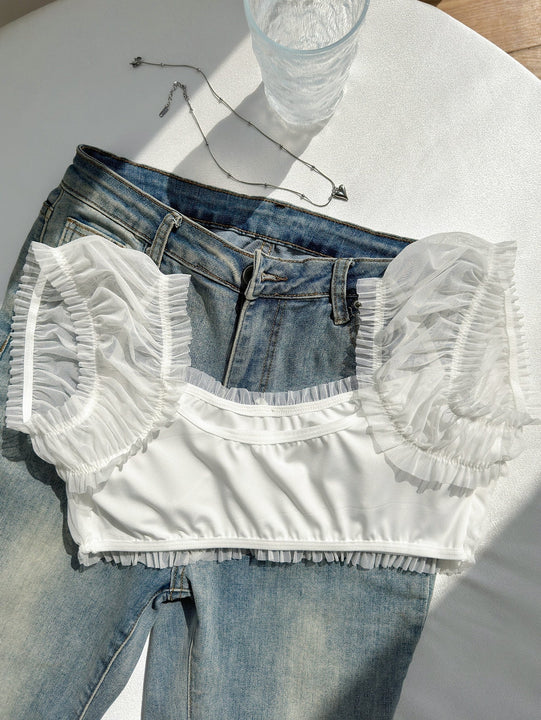 Sujetador Bralette Con Ribete De Volantes Y Copas Fruncidas