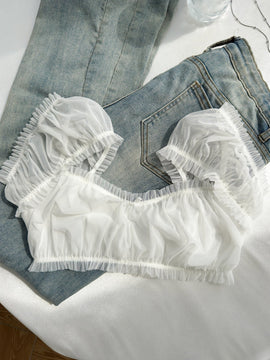 Sujetador Bralette Con Ribete De Volantes Y Copas Fruncidas