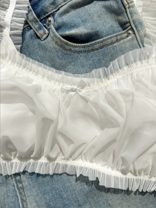 Sujetador Bralette Con Ribete De Volantes Y Copas Fruncidas