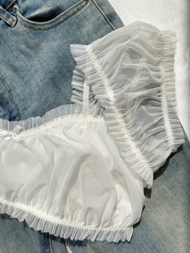 Sujetador Bralette Con Ribete De Volantes Y Copas Fruncidas