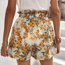 VCAY Shorts con estampado floral de cintura con volante con cordon delantero