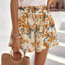 VCAY Shorts con estampado floral de cintura con volante con cordon delantero