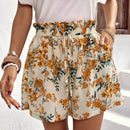 VCAY Shorts con estampado floral de cintura con volante con cordon delantero