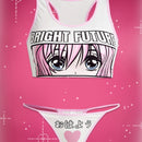 ROMWE Anime Set de lenceria con letra con estampado de figura de dibujos animados unido en contraste