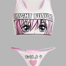 ROMWE Anime Set de lenceria con letra con estampado de figura de dibujos animados unido en contraste