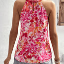 VCAY Blusa con estampado de espalda con abertura de ojo de cuello halter