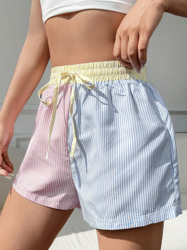 EZwear Shorts con estampado de rayas de cintura con cordon