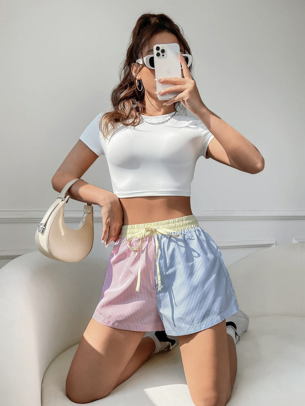 EZwear Shorts con estampado de rayas de cintura con cordon