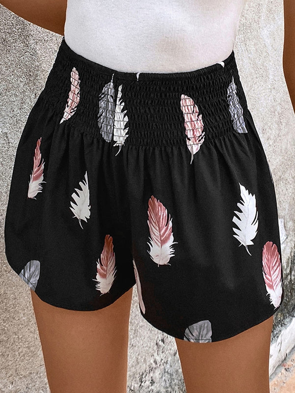 VCAY Shorts con estampado de pluma de cintura elastica