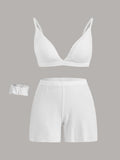 Leisure Juego De Bralette Y Pantalones Cortos Y Scrunchie Suave Y Transpirable En Forma De Triangulo-blanco