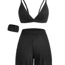 Juego De Bralette Y Pantalones Cortos Y Scrunchie Suave Y Transpirable En Forma De Triangulo-blanco