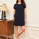 BASICS Vestido camiseta unicolor algodon manga enrollada
