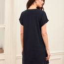 BASICS Vestido camiseta unicolor algodon manga enrollada