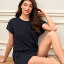 BASICS Vestido camiseta unicolor algodon manga enrollada