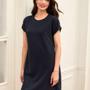 BASICS Vestido camiseta unicolor algodon manga enrollada