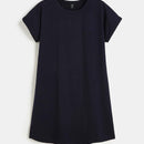 BASICS Vestido camiseta unicolor algodon manga enrollada