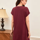 BASICS Vestido camiseta unicolor algodon manga enrollada