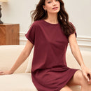 BASICS Vestido camiseta unicolor algodon manga enrollada