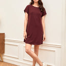 BASICS Vestido camiseta unicolor algodon manga enrollada