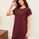 BASICS Vestido camiseta unicolor algodon manga enrollada