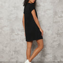 BASICS Vestido camiseta unicolor algodon manga enrollada