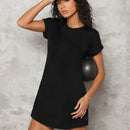 BASICS Vestido camiseta unicolor algodon manga enrollada