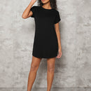 BASICS Vestido camiseta unicolor algodon manga enrollada