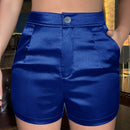 SXY Shorts de talle alto de saten