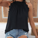 LUNE Blusa ribete con encaje de cuello halter con cordon trasero