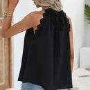 LUNE Blusa ribete con encaje de cuello halter con cordon trasero