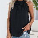 LUNE Blusa ribete con encaje de cuello halter con cordon trasero