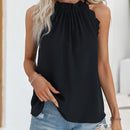 LUNE Blusa ribete con encaje de cuello halter con cordon trasero