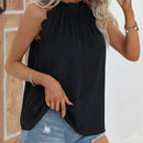 LUNE Blusa ribete con encaje de cuello halter con cordon trasero
