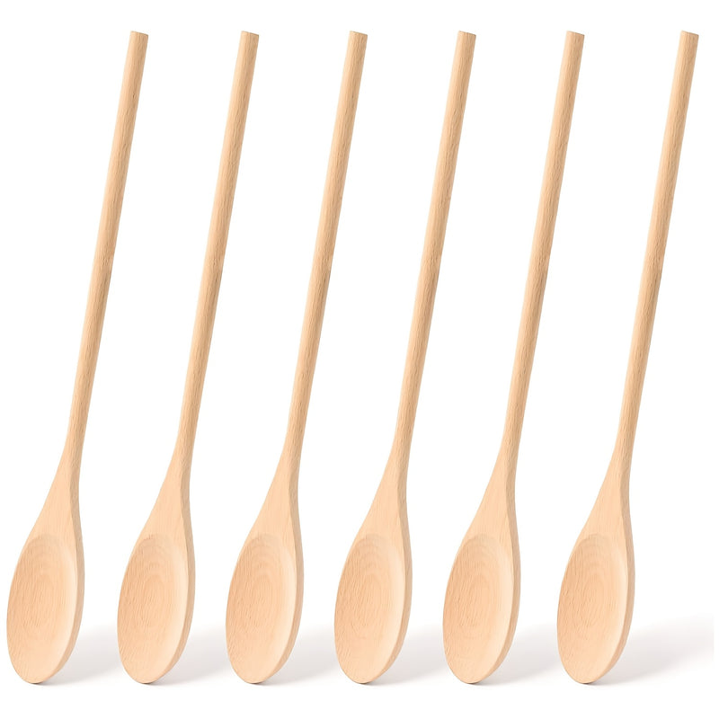 Cuchara de madera de mango largo para cocinar y mezclar ovalada, cuchara de madera larga para probar, cuchara de cocinar grande.
