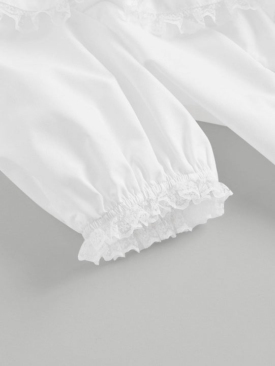 MOD Camisa con encaje en contraste ribete con fruncido de manga farol ribete con fruncido crop