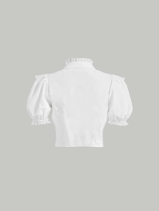 MOD Camisa con encaje en contraste ribete con fruncido de manga farol ribete con fruncido crop